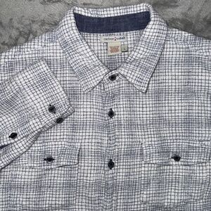 Carbon‎ 2 Cobalt Flannel Shirt Mens L White Blue Plaid L/S Coton Button Up Heavy